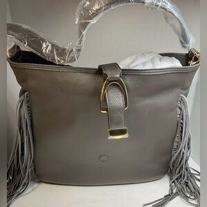 Gill gray pebbled fringe leather hobo shoulder bag